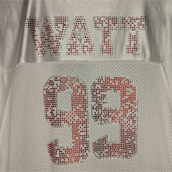 BAW Athletic Wear short sleeve TEXANS sequins Womens‎ Fan WATT 99 Jersey Top L - Picture 5 of 11